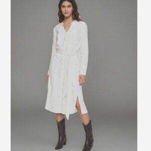 Taillissime White Shirt Dress Women’s 14W Linen Blend Belted Midi Side Slits